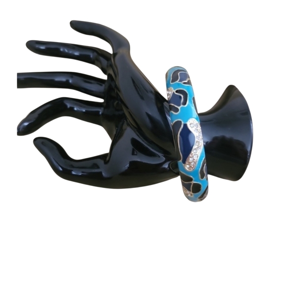 Y2K Sequin Enamel Rhinestone Hinged Bangle Bracelet - Picture 8 of 11